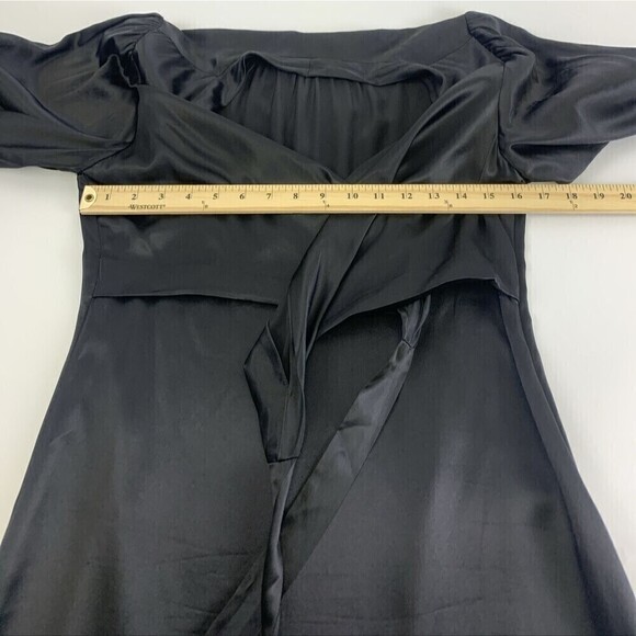 BOGO BCBGMaxazria Silk Dress Black Short Pleated Sleeves Tie Wrap Around Medium - Picture 11 of 14